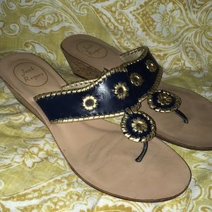 Jack Rogers Navy Blue and gold wedge size 10m